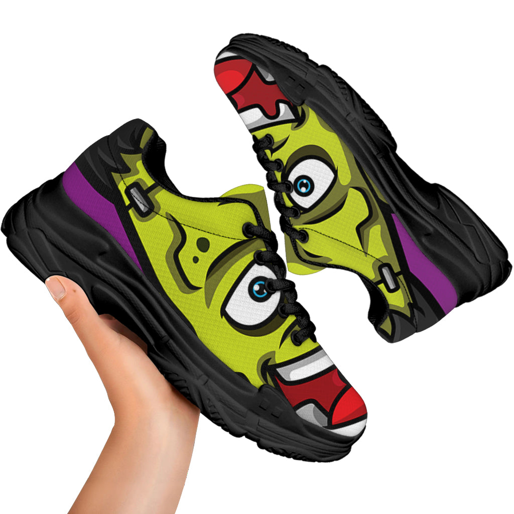 Cartoon Frankenstein Print Black Chunky Shoes