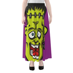 Cartoon Frankenstein Print Chiffon Maxi Skirt