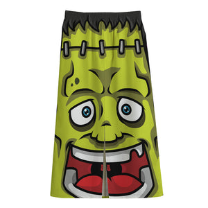 Cartoon Frankenstein Print Cotton Front Slit Maxi Skirt