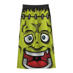 Cartoon Frankenstein Print Cotton Front Slit Maxi Skirt