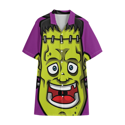 Cartoon Frankenstein Print Cotton Hawaiian Shirt