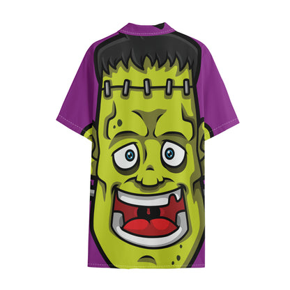 Cartoon Frankenstein Print Cotton Hawaiian Shirt