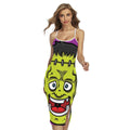 Cartoon Frankenstein Print Cross Back Cami Dress