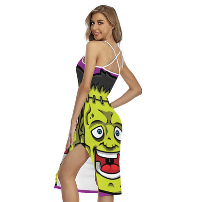 Cartoon Frankenstein Print Cross Back Cami Dress