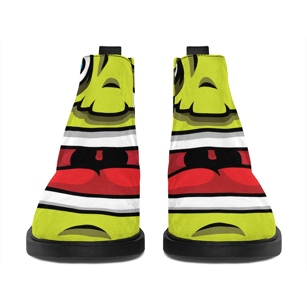 Cartoon Frankenstein Print Flat Ankle Boots