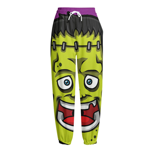 Cartoon Frankenstein Print Fleece Lined Knit Pants