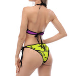 Cartoon Frankenstein Print Halter Scoop Tie Side Bikini