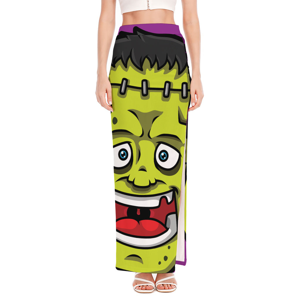 Cartoon Frankenstein Print High Slit Maxi Skirt