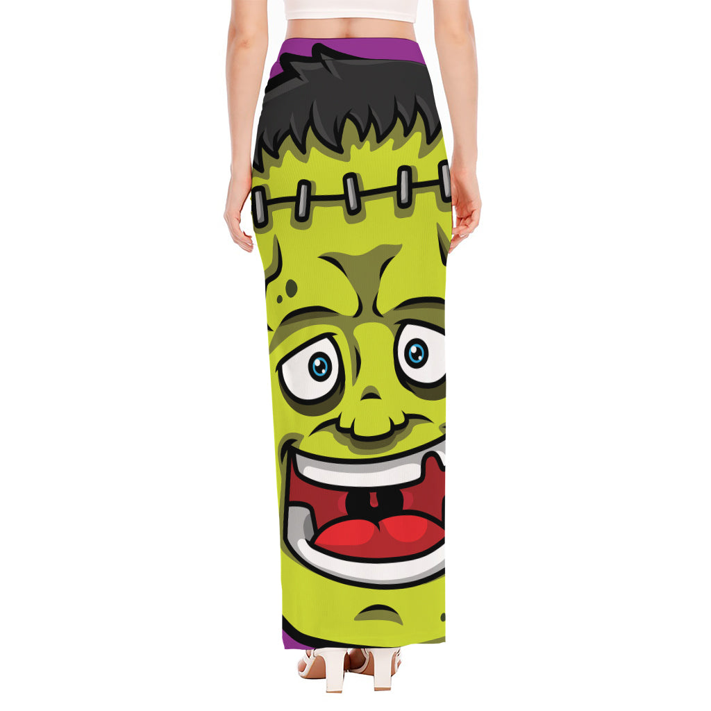 Cartoon Frankenstein Print High Slit Maxi Skirt