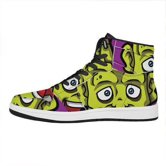 Cartoon Frankenstein Print High Top Leather Sneakers