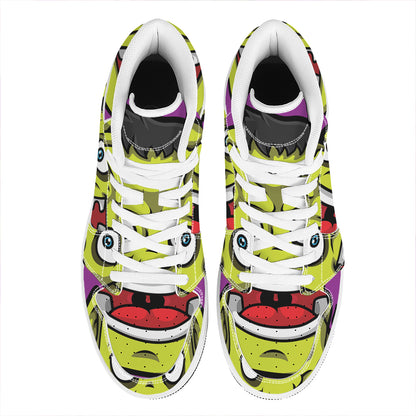 Cartoon Frankenstein Print High Top Leather Sneakers