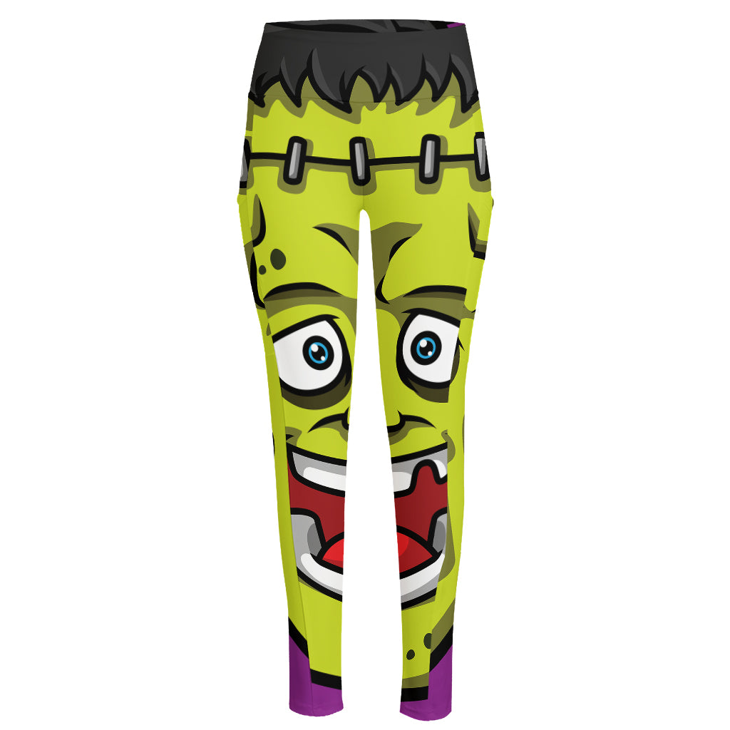 Cartoon Frankenstein Print High-Waisted Pocket Leggings