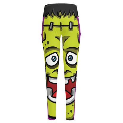 Cartoon Frankenstein Print High-Waisted Pocket Leggings
