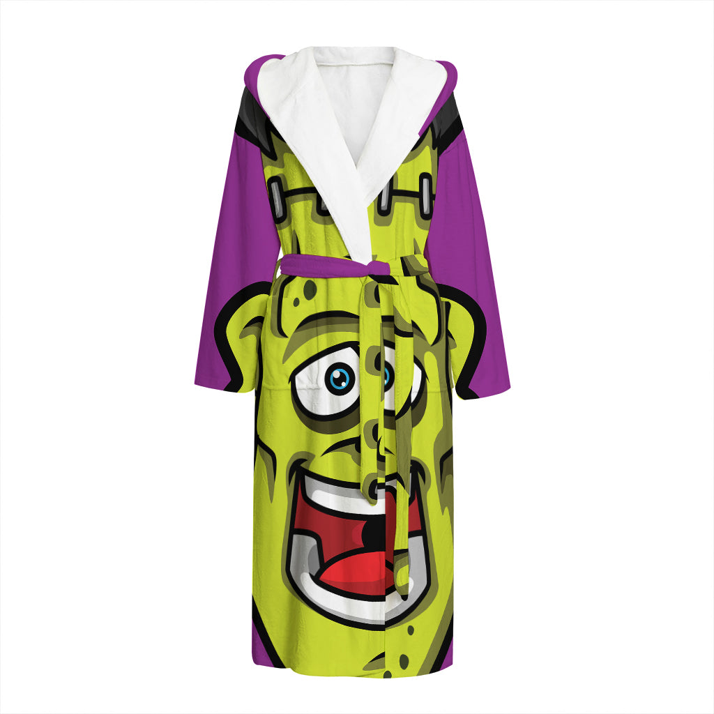 Cartoon Frankenstein Print Hooded Bathrobe