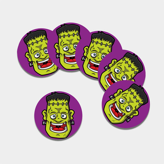 Cartoon Frankenstein Print Leather Coaster Set