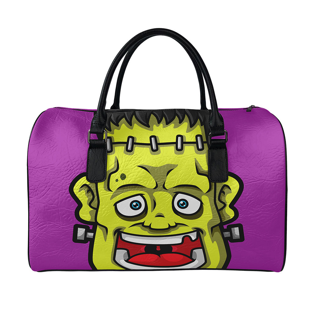 Cartoon Frankenstein Print Leather Duffle Bag