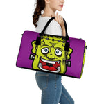 Cartoon Frankenstein Print Leather Duffle Bag
