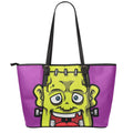 Cartoon Frankenstein Print Leather Tote Bag With Zipper