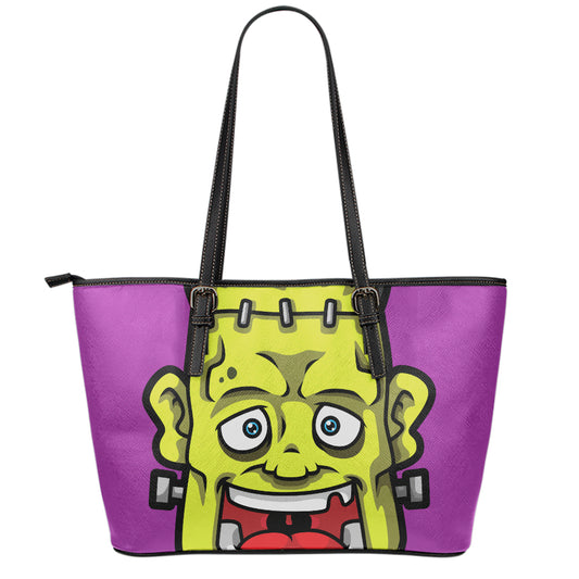 Cartoon Frankenstein Print Leather Tote Bag