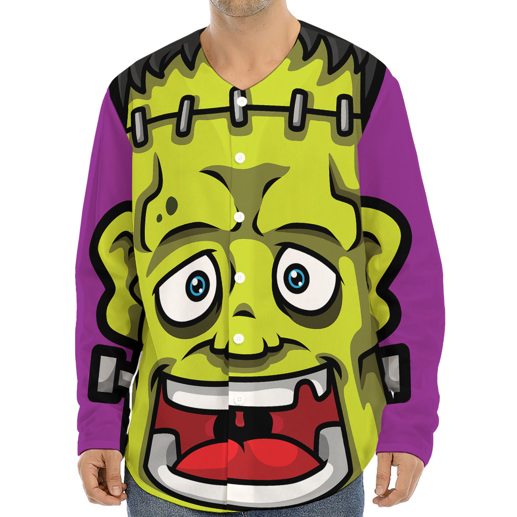 Cartoon Frankenstein Print Long Sleeve Baseball Jersey