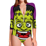 Cartoon Frankenstein Print Long Sleeve Swimsuit