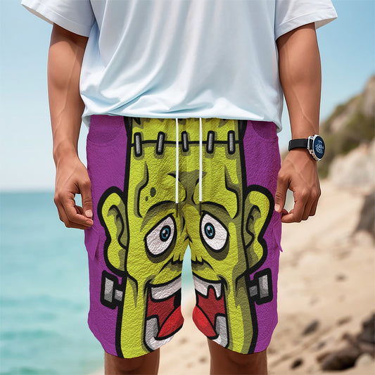 Cartoon Frankenstein Print Men's Cargo Shorts