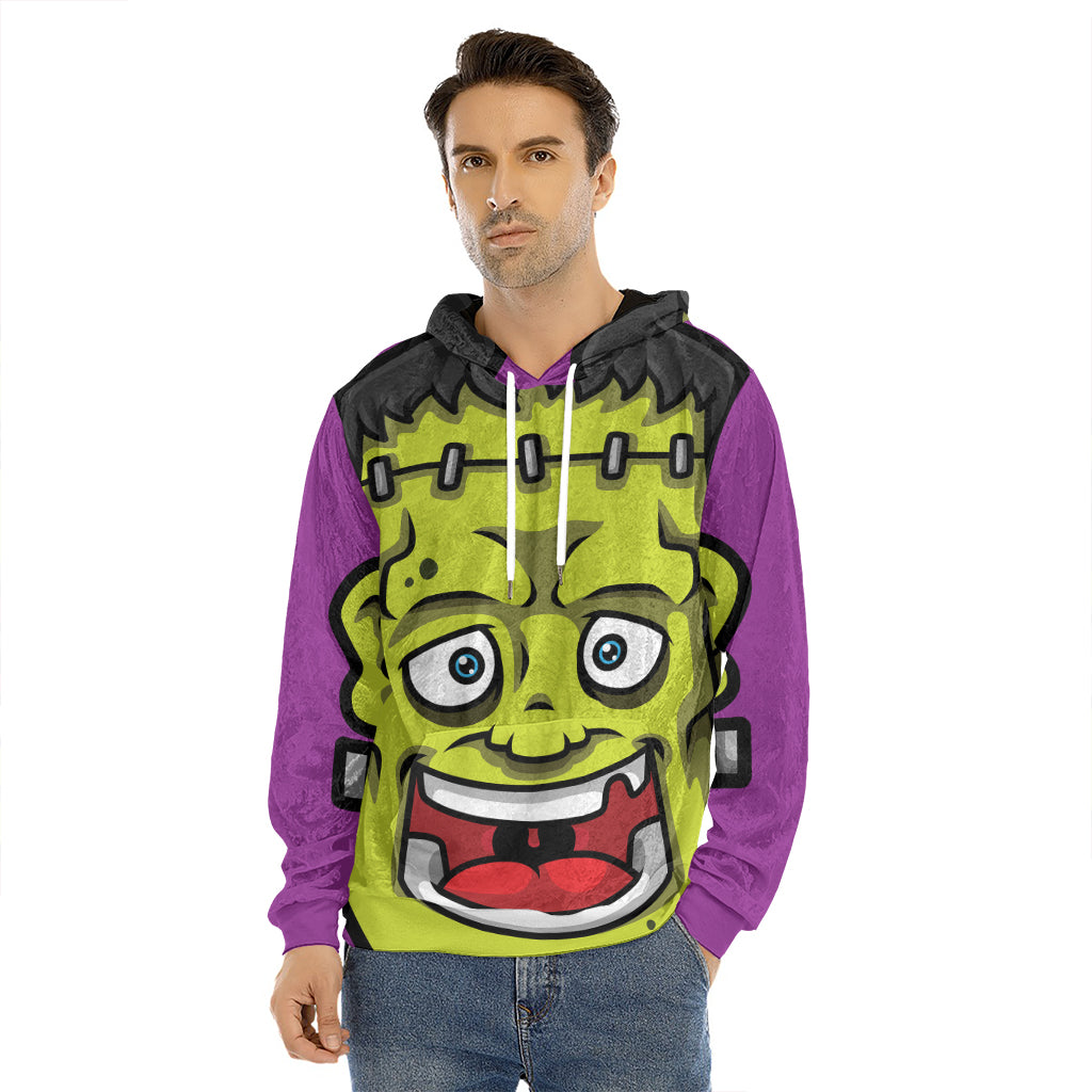 Cartoon Frankenstein Print Men's Velvet Pullover Hoodie