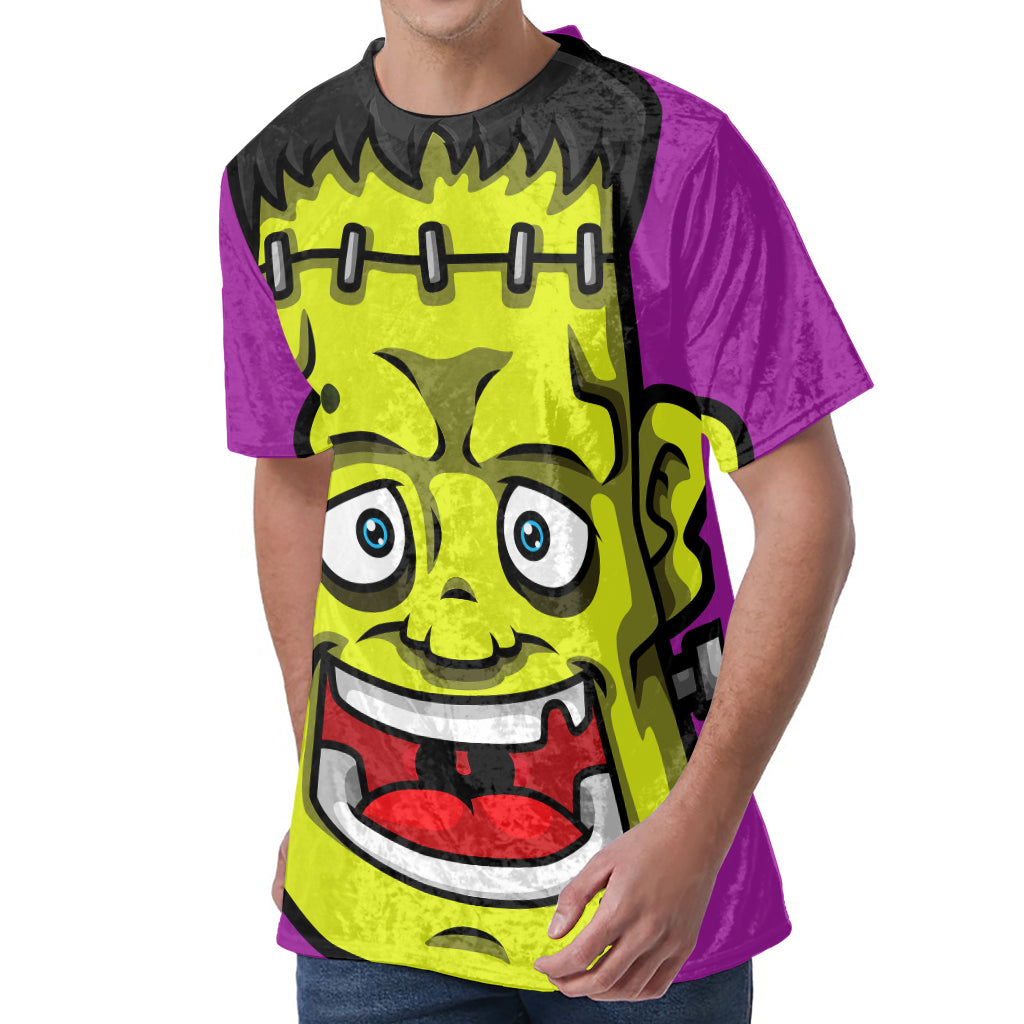 Cartoon Frankenstein Print Men's Velvet T-Shirt