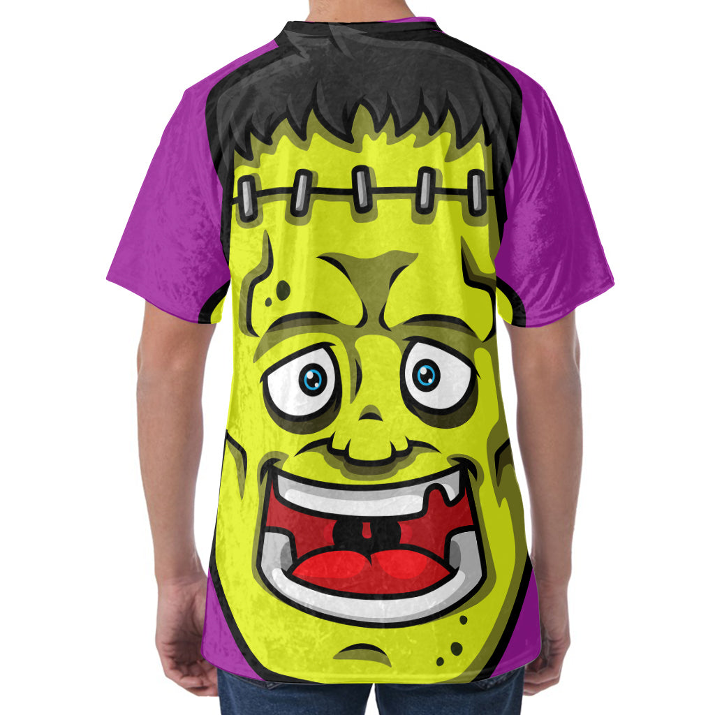 Cartoon Frankenstein Print Men's Velvet T-Shirt