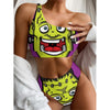 Cartoon Frankenstein Print One Shoulder Bikini Top