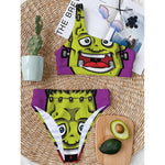 Cartoon Frankenstein Print One Shoulder Bikini Top