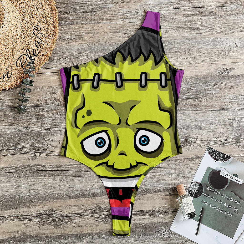Cartoon Frankenstein Print One Shoulder Bodysuit