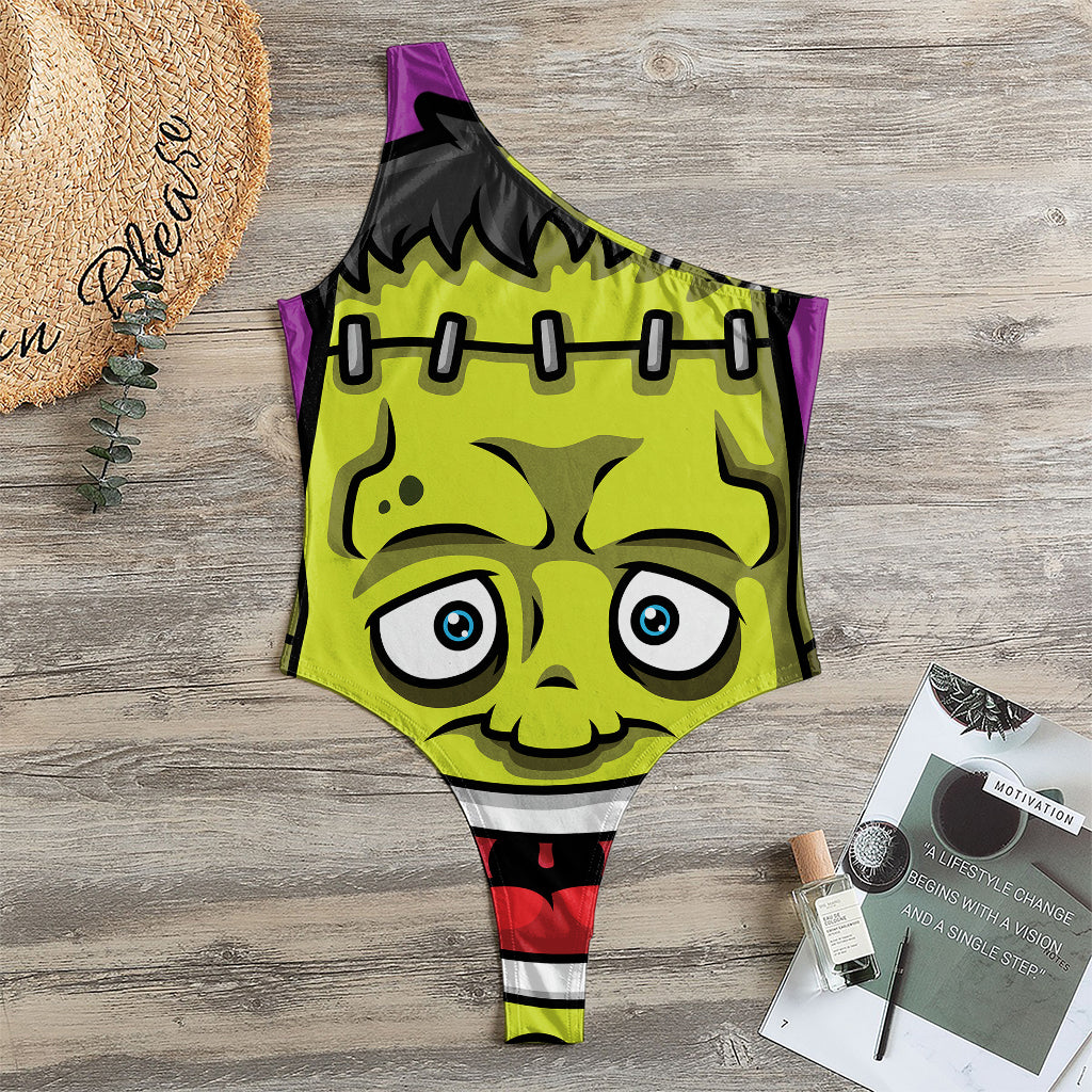Cartoon Frankenstein Print One Shoulder Bodysuit