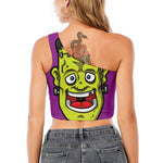 Cartoon Frankenstein Print One Shoulder Crop Top