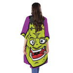 Cartoon Frankenstein Print Open Front Beach Cover Up