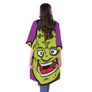 Cartoon Frankenstein Print Open Front Beach Cover Up