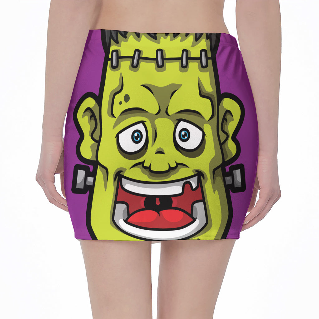 Cartoon Frankenstein Print Pencil Mini Skirt