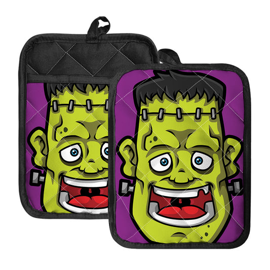 Cartoon Frankenstein Print Pot Holders With Pocket