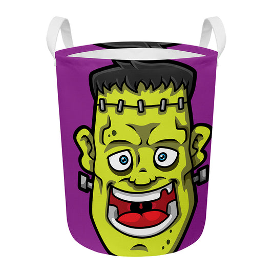 Cartoon Frankenstein Print Round Laundry Basket