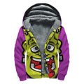 Cartoon Frankenstein Print Sherpa Lined Zip Up Hoodie