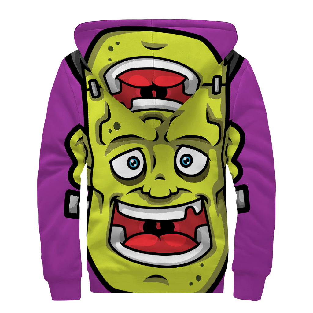 Cartoon Frankenstein Print Sherpa Lined Zip Up Hoodie