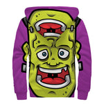Cartoon Frankenstein Print Sherpa Lined Zip Up Hoodie