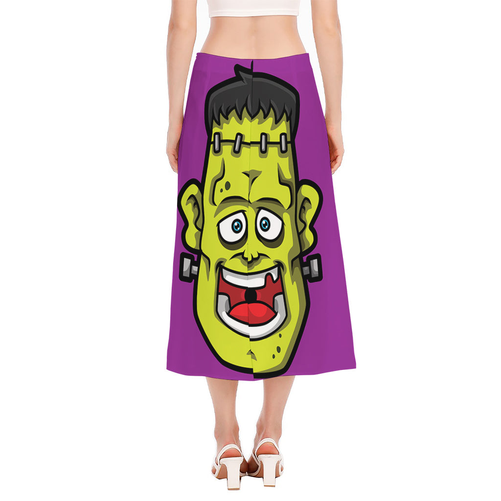 Cartoon Frankenstein Print Side Slit Midi Skirt