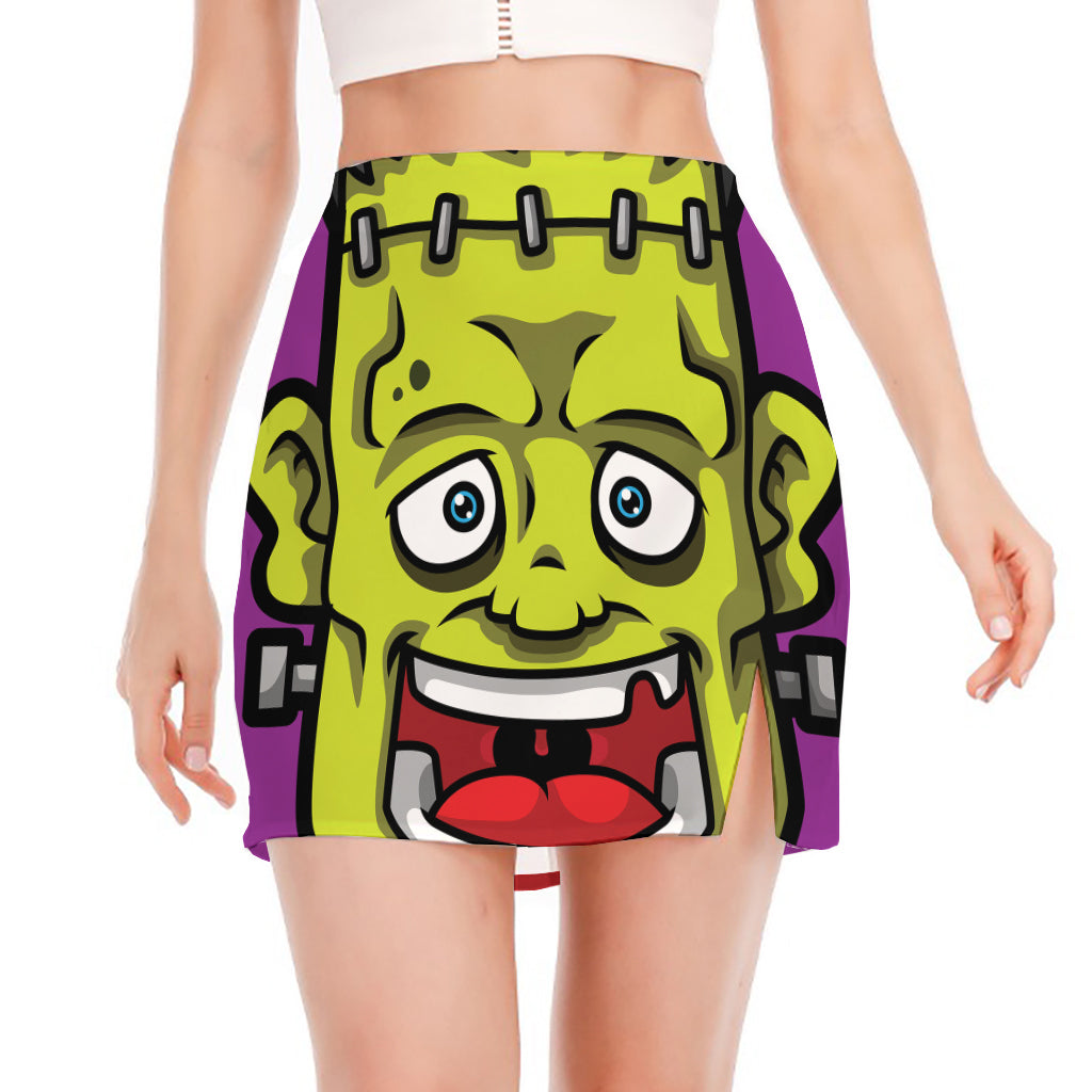 Cartoon Frankenstein Print Side Slit Mini Skirt