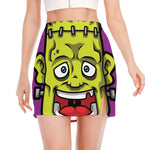 Cartoon Frankenstein Print Side Slit Mini Skirt