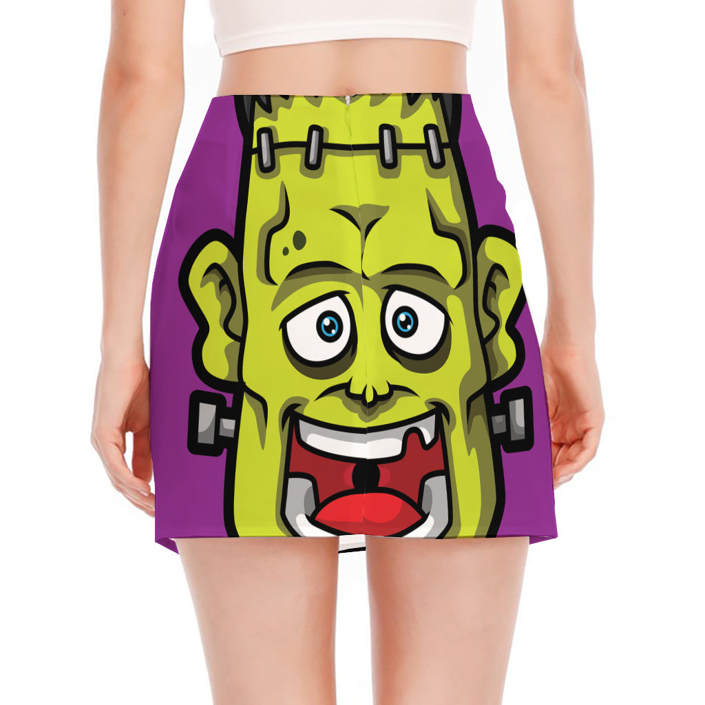 Cartoon Frankenstein Print Side Slit Mini Skirt