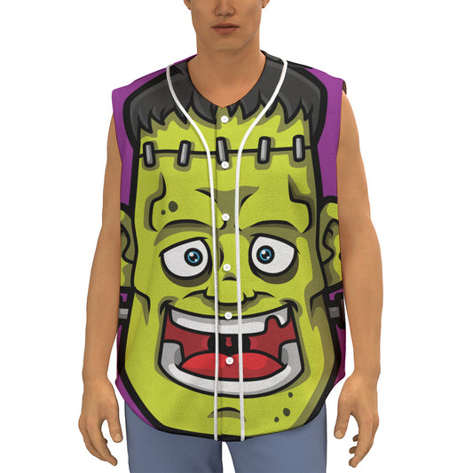 Cartoon Frankenstein Print Sleeveless Baseball Jersey