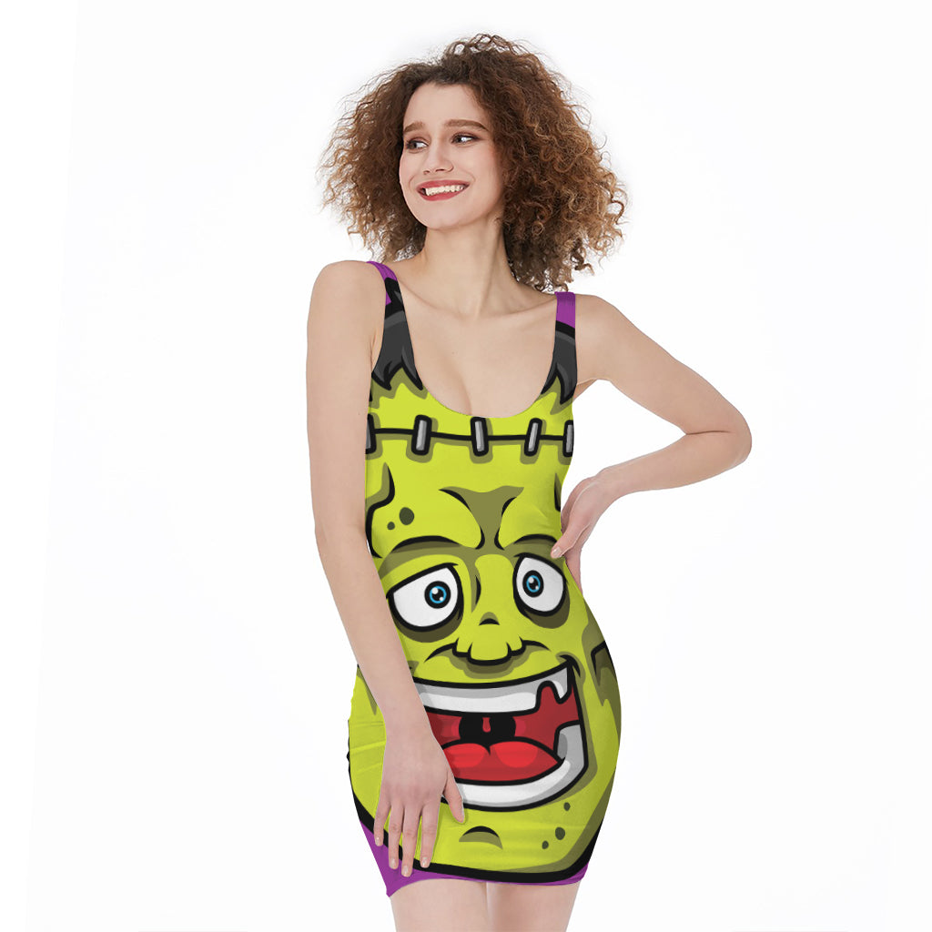 Cartoon Frankenstein Print Sleeveless Bodycon Dress