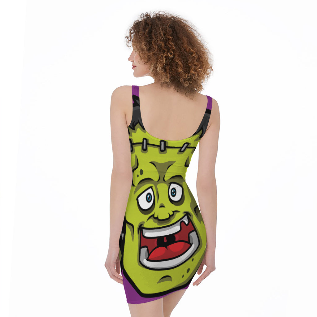 Cartoon Frankenstein Print Sleeveless Bodycon Dress