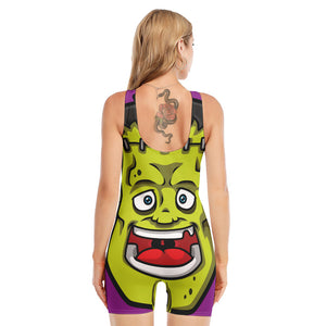 Cartoon Frankenstein Print Sleeveless One Piece Swimsuit